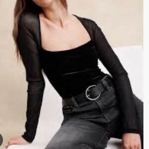 Banana Republic Black Square Neck Velvet long sleeve Bodysuit